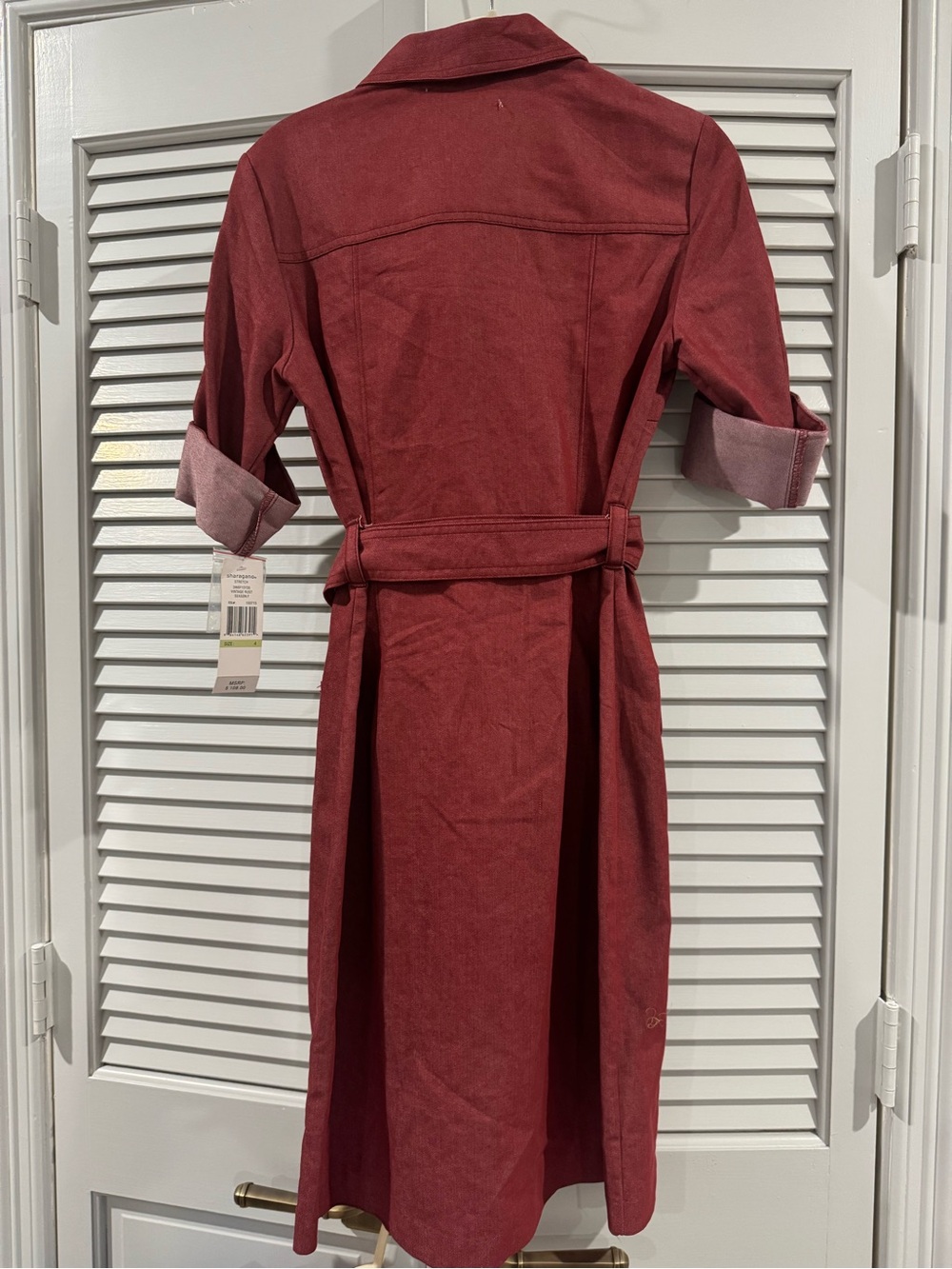 Sharagano Red Utility Shirt Dress with Belt - Picture 8 of 9